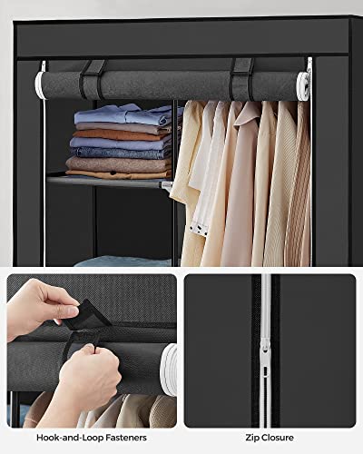 SONGMICS Portable Closet, Fabric Wardrobe, Clothes Rack with Shelves, Pockets, Large Capacity, 1 Hanging Rod, 34.6 x 17.7 x 66.1 Inches, Ink Black URYG84BK - color: Black, size: 2 Tiers(66.1"H)