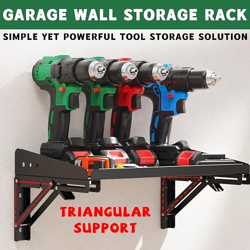 ULIBERMAGNET Garage Folding Storage Rack Shelves,200LB Metal Wall Mounted Adjustable Rail Shelf for Garage,Power Tools,Toolbox,Storage Shelves with Lip for Workshop Kitchen Office (2 Pack) - style: 200LB Folding Storage Rack Shelves