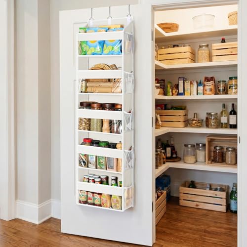 Yecaye 5 Tier Clear Over the Door Organizer Hanging, 5 Large Plastic Pockets and 10 Side Pockets Back of Door Organizer, 56lbs Weight Capacity Behind the Door Storage for Nursery, Ivory White - color: Ivory White