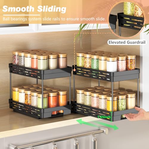 Pull Out Spice Rack Organizer for Cabinet, 2 Pack Widen Slide Out Spice Racks Organizer, Spice Cabinet Organizers, Cabinet Size Need:12'' Highx11'' Deepx6.75'' Wide,Hold 15 Spice Jar Each Tier-2Tier - color: Widen-Black, size: 2 Pack