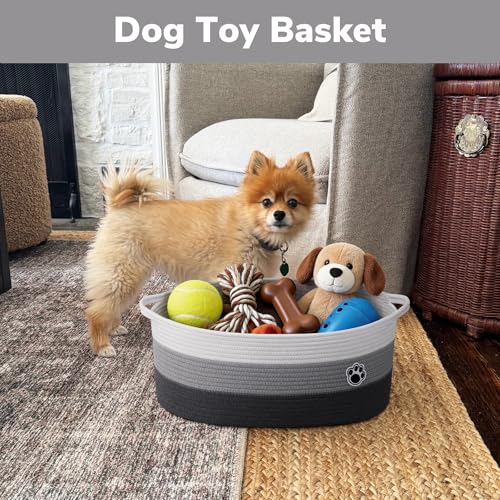 Large Dog Toy Basket, 19.7" X 11" X 7.9" Woven Baskets for Dog Cat Storage, Toy Basket with Handles for Nursery, Living Room, Gift Baskets Empty for Baby Shower, Mixed-Gray - color: Grey, size: 19.7"L x 11"W x 7.9"H
