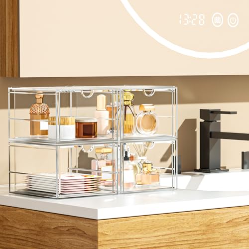 caktraie Versatile Acrylic Makeup Organizer, Drawer Organizer - Transparent Desktop Storage for Cosmetics, Office Supplies & More - Clear Organizer for Home & Office Use - size: 4 Drawers