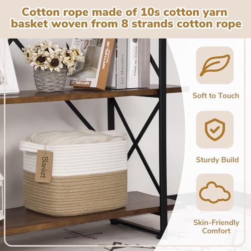 Goodpick Woven Storage Basket for Shelves, Medium Empty Gift Basket with Handles, Square Wicker Dog Toy Baskets, White and Jute Storage Bin, 13 x 10 x 9 Inches - color: Jute, size: 13.5"L x 11"W 9.5"H