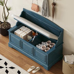 Knocbel Rustic Entry Storage Bench with Hidden Compartments and Removable Cushion, Wooden Entryway Hallway Foyer Shoe Bench Bedroom End of Bed Bench (Antique Navy and Beige) - color: Antique Navy and Beige