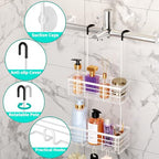 HapiRm Hanging Shower Caddy Organizer - No Drilling Shower Organizer with Hooks, Rustproof & Waterproof 304 Stainless Steel Bathroom Shelves - White - color: White