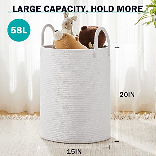 Woven Rope Laundry Hamper Basket by YOUDENOVA, 58L Tall Laundry Basket, Baby Nursery Hamper for Blanket Storage, Clothes Hamper for Laundry in Bedroom-Large-Pure White - color: Pure White, size: Tall (58L )