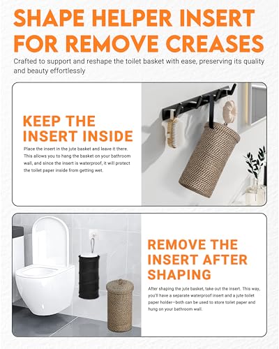 ZOES HOMEWARE Jute Toilet Paper Storage Basket with Lid,Bathroom Toilet Paper Holder Stand for 3 Mega Rolls,Tissue Holder for Bathroom with Removable Waterproof Insert, 7"x7"x13.5"