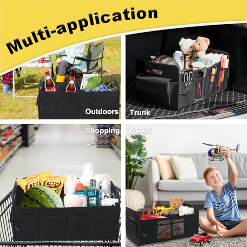JiatuA Car Trunk Organizer, Car Organizers and Storage Collapsible Multi Compartment Container Box, Adjustable Car Accessories for SUV Sedan Truck, Large Size, Black - color: Black, size: Large