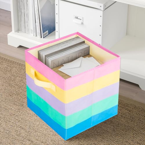 PowerKing Collapsible Storage Cubes with Handles, Fabric Foldable Bins for Closet Shelves, Durable Organization Storage Bins, 10.5'' x 11'' x 10.5'' (2Pack, Rainbow) - color: Rainbow Colorful, size: 2Pack