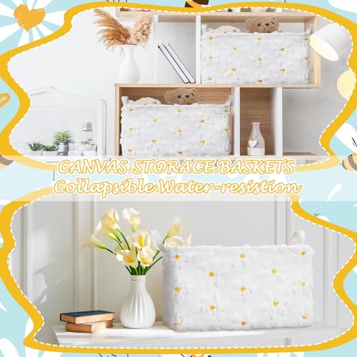 Kathfly Daisy Storage Baskets Plush Faux Fur Jacquard Design Laundry Basket with Handles Waterproof Flower Storage Bins Fabric Shelf Baskets for Organizing Closet Clothes - style: Daisy