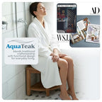 AquaTeak Patented 15.5" Kai Stainless Corner Teak Shower Bench - Shower Stool with Storage Shelf for Bathroom - Water Resistant Shower Chair with Teak Oil & Cleaner CareKit - Shaving Foot Rest - size: Stainless - Care Kit, style: Corner Stool With Shelf