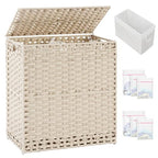 SETVSON Laundry Hamper with Lid Wicker Laundry Basket 112 L (29.6 Gal) Laundry Hampers Handwoven Rattan Clothes Hamper with Handles 3 Removable Liner Bag, 6 Mesh Bags for Bathroom Bedroom Light Khaki - color: Light Khaki, size: 29.6 Gal