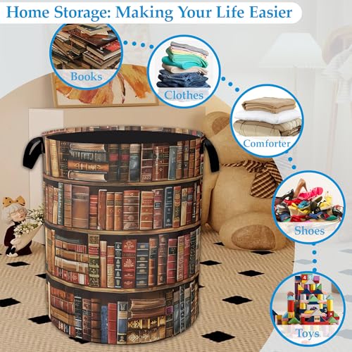 Retro Wooden Book shelf Laundry Basket Collapsible Laundry Hamper, Oxford Cloth Storage Bin for Room/Bathroom/Bedroom/Dormitories 16" X 20.8" - color: Retro Wooden Bookshelf