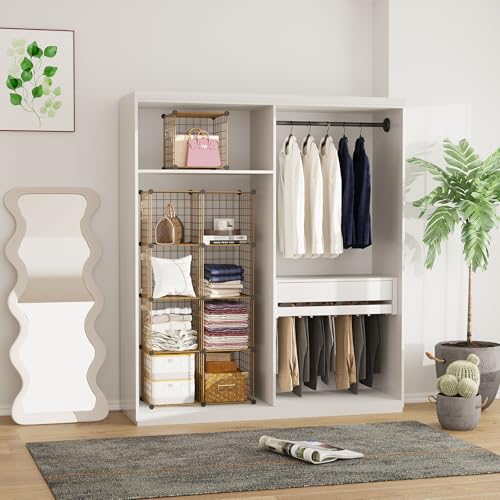 C&AHOME Wire Cube Storage, 9 - Cube Organizer Metal C Grids, Modular Shelves Units, Closet Organizer, Ideal for Home, Office, Living Room, 36.6”L x 12.4”W x 48.4”H, Brown UWCS3009R - color: Brown, size: 9 Cube