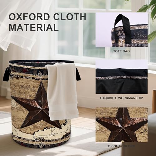 Western Texas Star Laundry Basket Foldable Oxford Cloth Tote Bag Laundry Hamper Clothes Storage Bucket Organizer For Bathroom/Laundry Storage/Bedroom 19.6x15.7 Inch - color: Western Texas Star