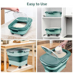Komzon Rice Storage Containers, Collapsible 20 to 30Lbs Food Storage Bin Dispenser with Rolling Wheel and Clear Airtight Lid, BPA Free Flour, Sugar, Cereal and Dog Cat Pet food Containers - color: Green