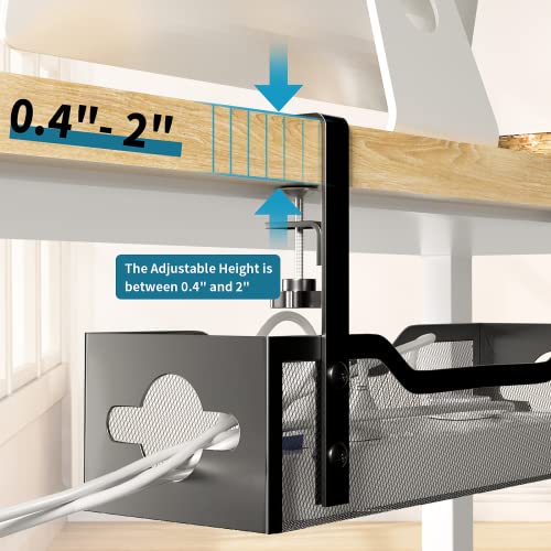 Under Desk Cable Management Tray 3 Pack, Cable Management Under Desk No Drill, Cable Organizer with Clamp for Wire Management, Cord Organizer for Office, Home - No Damage to Table (Black) - color: Black, size: 13.38"-3pack