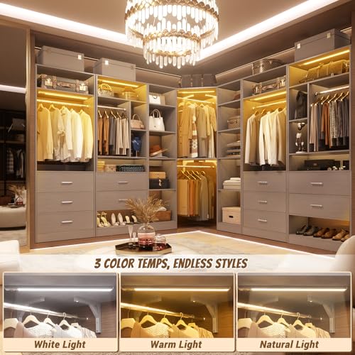Besiost Corner Closet System with 2 Motion Sensor Lights, 39.2" Corner Closet Organizer with 12 Shelves, Closet Corner with 2 Hanging Rods, Versatile 6-Tier Walk-in Closets for Corner Space, Grey - color: Grey, size: 39.2" - With 2 Sensor Lights