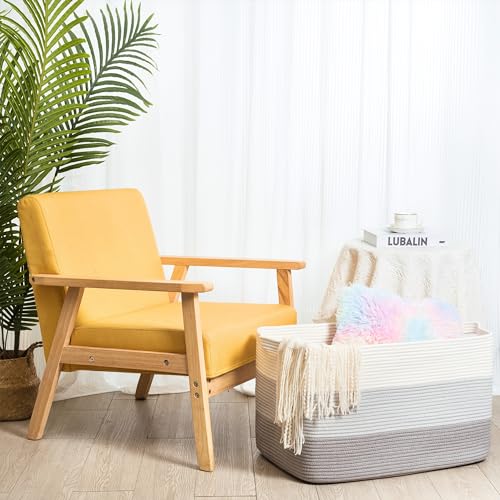 MINTWOOD Design 22in Extra Large Blanket Basket Holder Living Room, Rectangle Rope Woven Storage Basket with Handles for Laundry, Pool Towels, and Shoes, Dog Toy Organizer Bin Box, 3-Tone Light Gray - color: 3-Tone Light Gray