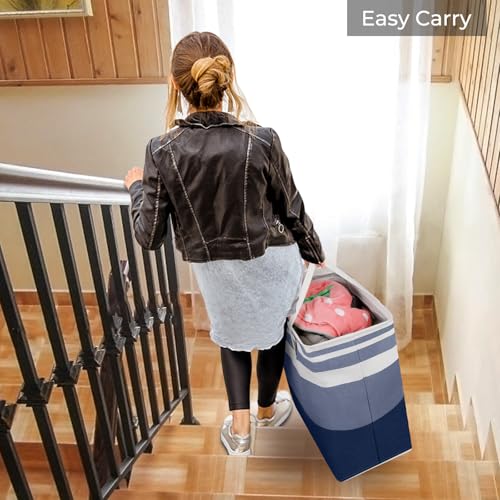 HomeHacks 2-Pack Large Laundry Basket, Waterproof, Freestanding Laundry Hamper, Collapsible Tall Clothes Hamper with Extended Handles for Clothes Toys in the Dorm and Family (Blue, 88L) - color: Blue, size: 88L