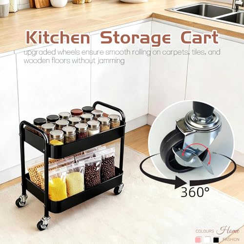 2 Pack Pantry Cart 2 Tier Small Rolling Cart with Wheels for Under Desk Storage, Short Rolling Utility Cart Large Basket Metal Kitchen Shelf with Mesh Laundry Room Organizer Side Table, Black - color: Black, size: 2-tier 2pc