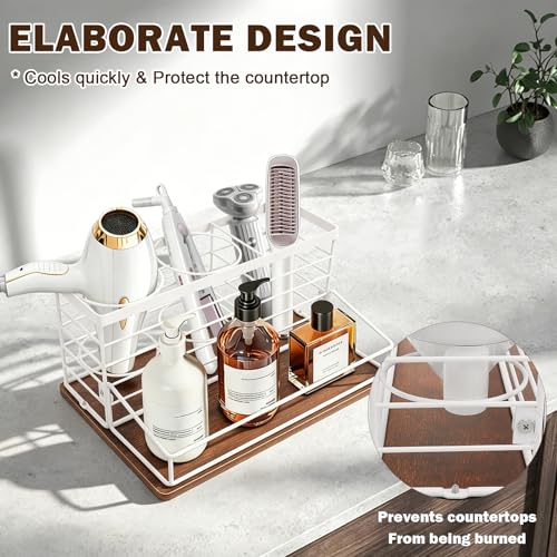 Hair Tool Organizer, Movable Hair Dryer Holder, Hair Styling Tools Storage for Vanity, Bath Counter Organizer, Bathroom Trays for Hair Toiletry, Makeup (12" x 7.7" x 5.8", Wood-White) - color: Wood-white, size: 12" x 7.7" x 5.8"