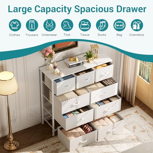 OLIXIS 9 Drawers Storage Organizers Units, Closet Organizers and Storage for Clothes, Fabric Storage Drawer for Living Room, Chest of Dresser in 39.4" D x 11.8" W x 39.9" H, White - color: White, size: 39.4"D x 11.8"W x 39.9"H (9 Drawers)