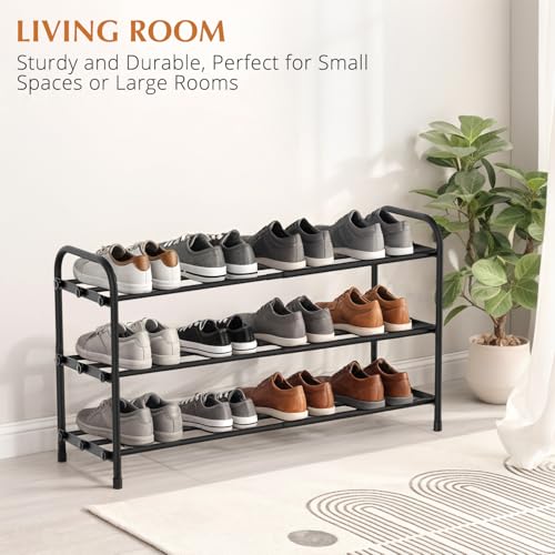 INSMART 3-Tier Expandable Shoe Rack, Stackable and Adjustable Shoes Organizer Storage Shelf, Sturdy and Durable Metal Structure Free Standing Shoe Rack for Closet Entryway Doorway - color: Black, size: 3-Tier
