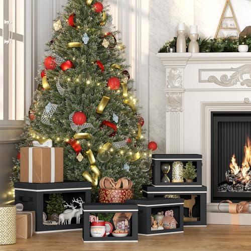 Homsorout Storage Bins with Lids - Small Fabric Organizers with Window, Collapsible Storage Bins for Clothes, Decorative Closet Organizers for Towels, Tshirt, 3 Pack, Black - color: Black, size: S(3-Pack)