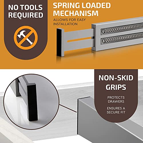 6-Pack Drawer Dividers - 2.6 Inches High, Adjustable 16 to 22 Inches Bamboo Drawer Organizer, Large Expandable Separator for Clothes, Dresser, Bedroom, Bathroom, Baby, Office, Kitchen Utensils, Gray - color: Gray