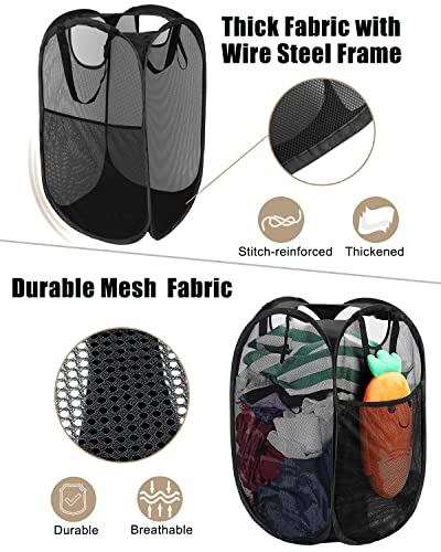 HOUSE AGAIN Mesh Popup Laundry Hamper, [Reinforced] Collapsible Laundry Basket, Foldable Pop Up Hamper with Durable Handles, Easy to Open and Fold for Dorm, Laundry Room, Bedroom, Travel, (Black) - color: Black, size: 1-Pack
