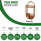 TeakCraft Teak Shower Caddy, Patented Shower Organizer For Bathroom, Non Slip, Indoor and Outdoor, Hanging Organizer, Showerhead, 3 Shelf, The Thoren