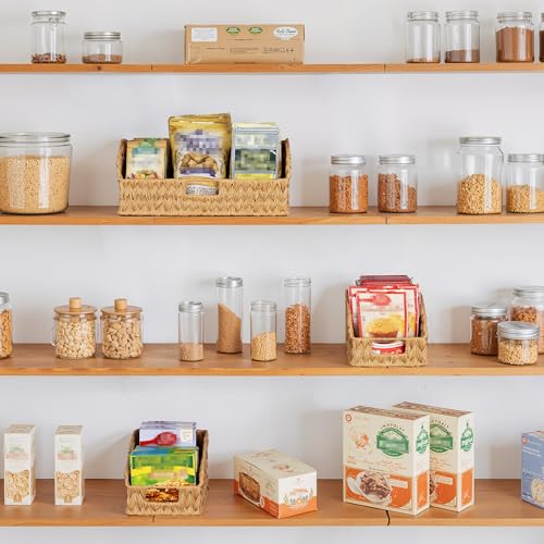 GRANNY SAYS Wicker Storage Basket for Shelves, Wicker Basket with Handles, Trapezoid Woven Baskets for Storage, Decorative Baskets for Home Decor, Natural, 3 Pack - color: Natural, size: 10¾"D x 17"W x 7½"H + 2x 9½"D x 7½"W x 6¾"H