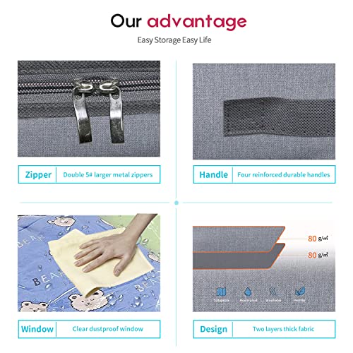 Onlyeasy Foldable Underbed Bags 2 Pack - Blankets Clothes Comforters Storage Bag Breathable Zippered Organizer for Bedroom with Clear Window and 4 Handles, 39.4x19.7x5.9 in, Linen-like Grey, MXDUBBP2 - color: Basic Soft Side Wall - Linen Like Grey