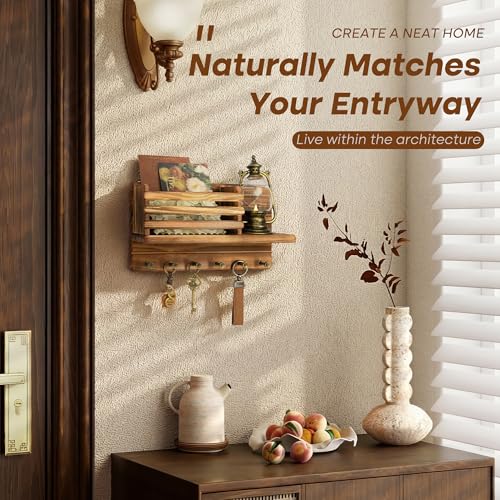 Rebee Vision Pine Wood Key Holder Wall Mount - Key Holder for Wall with Mail Slot Can Store Letters and Papers - Rustic Farmhouse Room Decor for Entryway, Living Room(Retro Brown) - color: Retro Brown