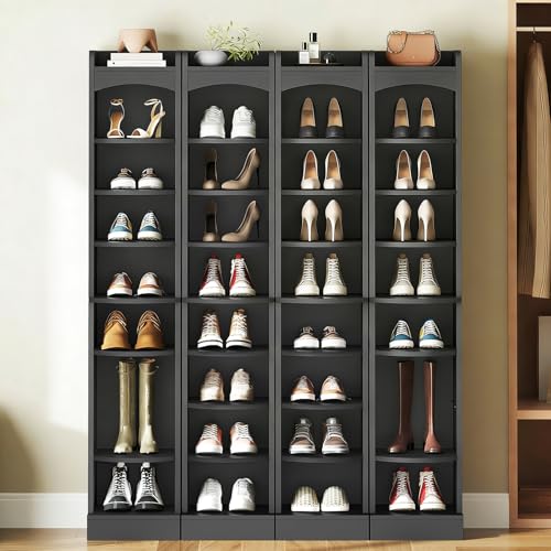 YATINEY 9-Tier Tall Shoe Rack, Wooden Shoe Storage Organizer, Narrow Shoe Cabinet with Removable Shelves for Small Spaces, Holds 9 Pairs of Shoes, for Entrance, Hallway, Black SS02BK - color: Black, size: 10.2''L x 13.4''W x 65.7''H