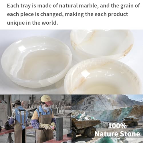 Luxury Decorative Marble Bowl for Home Decoration, White Onyx Key Bowl for Entryway Table, Catchall for Coins, Change, Candy, Organizer Marble Tray - color: Round-White Onyx