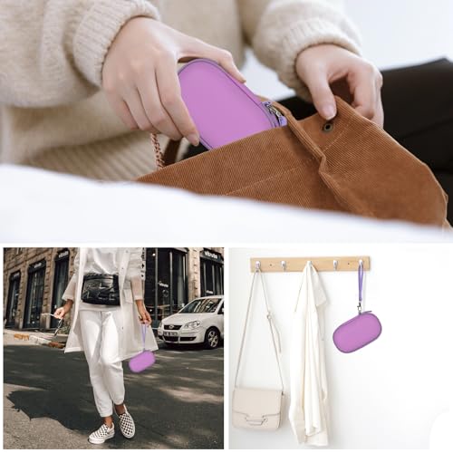 Portable 2 in 1 Contact Lens Case and Glasses Case, Traveling Contact Cases Bag Box Holder with Soak Storage Kit Included Built-in Mirror, Tweezer, Contact Lens Solution Bottle and Hand Strap-Purple - color: Purple