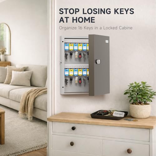 WeHere 32 Key Lock Box - Wall Mounted Key Cabinet with 3-Digit Combination Lock & Backup Key, Key Organizer Lockbox for Home, Office, Rental, Property Management, Includes Key Tags - size: 32 Key Box (Basic)