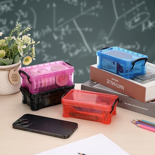 BTSKY 6 Colors Mini Small Plastic Storage Box with Locking Lid Clear Plastic Organizer and Assorted Color Boxes Hold Crafts, Stationery, Jewelry, Sewing and More in Office or Home Supplies - color: Colorful