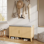 39.4" Fluted Shoe Cabinet Storage with Bench, 2-Tier Entryway Bench with Adjustable Shelves and Detachable Cushioned Seat, Shoe Organizer Bench Cabinet for Entryway, Living Room, Hallway Natural - color: Natural