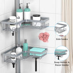 KEGII 4-Tier Corner Shower Caddy Tension Pole - Adjustable Shower Tension Rod Organizer, Floor to Ceiling Shower Caddy 25-114.2 inch, Shower Towel Rack Corner Waterproof, Light Gray - style: Tension Caddy - Light Gray