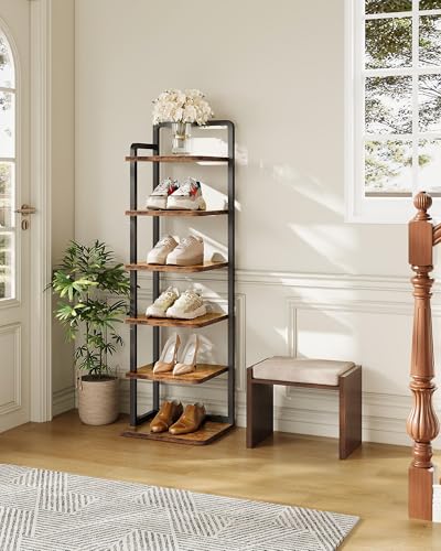 CHOEZON 6-Tier Vertical Shoe Rack, Narrow Shoe Tower, Corner Shoe Storage Organizer, Shoe Shelf, for Small Spaces, Industrial Style, for Entryway, Hallway, Living Room, Rustic Brown and Black TXJ06BF - color: Rustic Brown, Black, size: 11.7"L x 8.9"W x 40