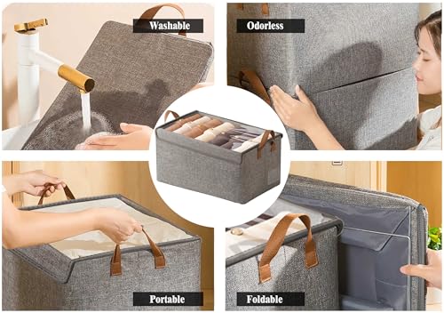 AARAINBOW Closet Clothes Organizer Bins 4 Pc, Fabric Box Storage Shelf Bins Stackable, Foldable Closet Shelf Storage Container with Lid, Fabric Storage Bin with Steel Frame, 23L (4 Gray with Lid) - color: 4 Gray with Lid