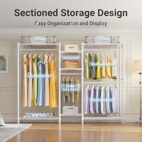 VIPEK Classic V6 Wire Garment Rack 5 Tiers Heavy Duty Clothes Rack for Hanging Clothes, Wardrobe Racks Compact Large Metal Clothing Racks Freestanding Closet Storage Racks, Max Load 850LBS, White - color: White, size: Classic V6 Standard
