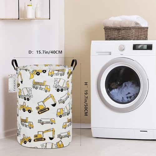 FANKANG Storage Basket, Nursery Hamper Canvas Laundry Basket Foldable with Waterproof PE Coating Large Storage Baskets for Kids Boys and Girls, Office, Bedroom, Clothes,Toys（excavator） - color: excavator