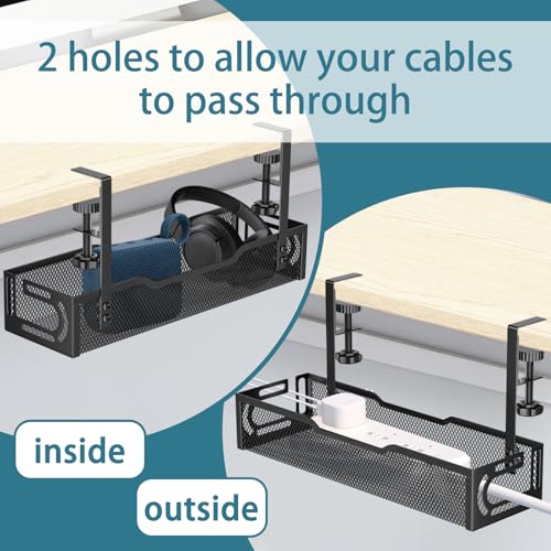 Under Desk Cable Management Tray, No Drill Mesh Desk Cable Tray, Wire Management Tray Cable Management Rack, Wire Organizer and Cable Management Box (Black) - color: 1Pack-Black (15.3'')