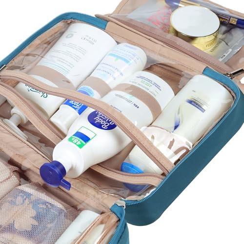 NISHEL Travel Toiletry Bag for Women, Makeup Essentials Organizer, Hanging Case for Accessories, Cosmetics, Large Size, Lake-Blue - color: Lake-Blue, size: Large