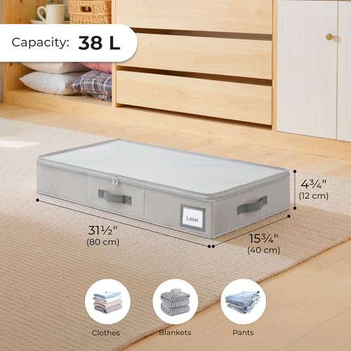 Cupic Cupid Under Bed Storage Containers, 2 Pack Foldable Organizer with Lid for Bedroom, Underbed Storage Box for Blankets, Clothes, Shoes, Grey - size: 31½"L x 15¾"W x 4¾"H