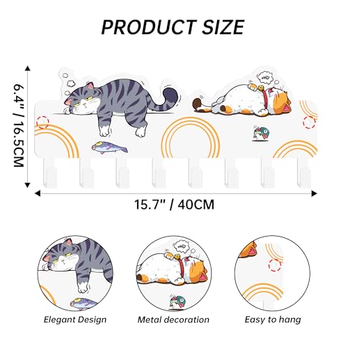 JEWLOVE Cute Key Holder for Wall - Cat Key Holder Wall Mount, Decor for Home Storage, Adorable Cat Art Design in White for Entryway, Bedroom, Pet Area - color: White